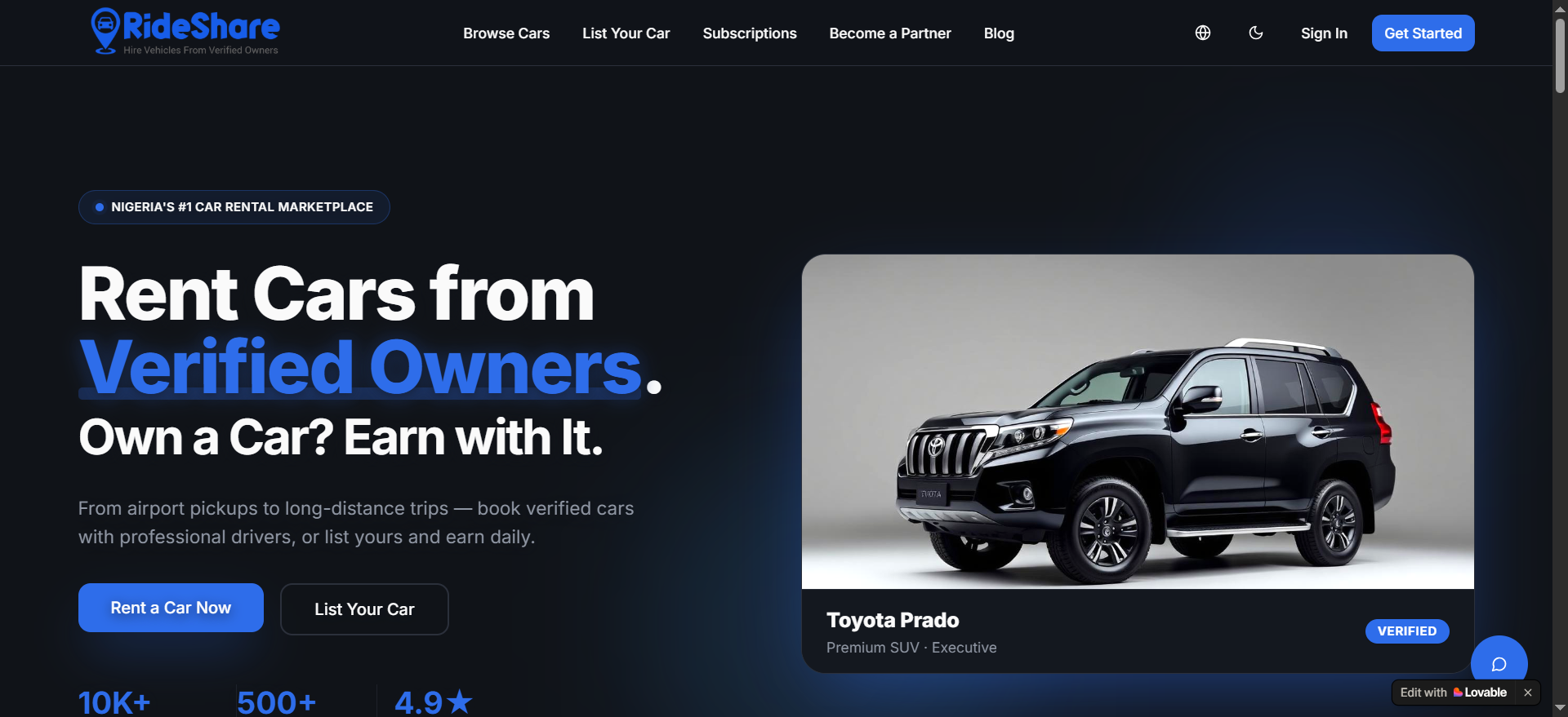Badger RideShare vehicle hiring app beside a car
