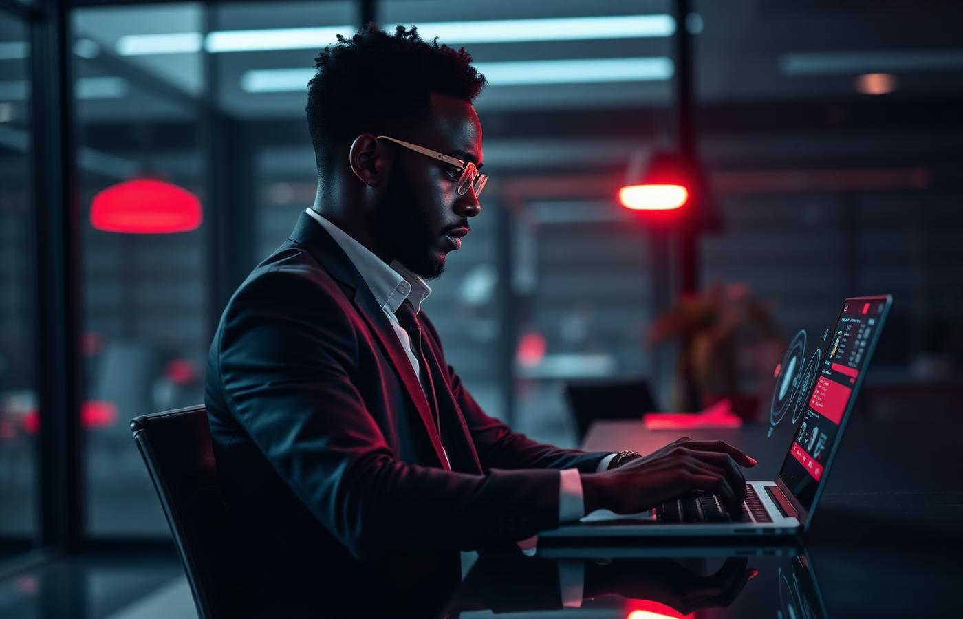 Business professional using AI marketing tools on a laptop