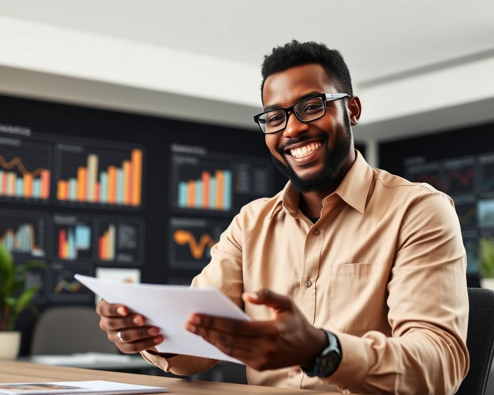 Entrepreneur reviewing digital transformation charts